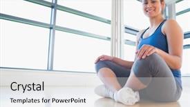  Presentation with fitness - Presentation theme enhanced with salle de sport - woman sitting on floor background and a  colored foreground