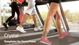  Presentation with young people in the club - Slide deck featuring salle de sport - young people running on treadmills background and a violet colored foreground