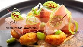  Presentation with french beans - Colorful slide deck enhanced with salmon-and-cheese-croquettes-closeup backdrop and a coral colored foreground