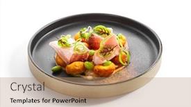  Presentation with french beans - PPT layouts with salmon-and-cheese-croquettes-side background and a coral colored foreground