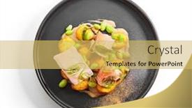  Presentation with french beans - Presentation consisting of salmon-and-cheese-croquettes-top background and a yellow colored foreground