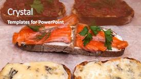  Presentation with different types of nuts - Colorful presentation design enhanced with salmon and cheese different type backdrop and a tawny brown colored foreground