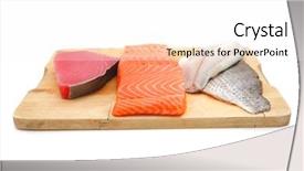  Presentation with tuna fish - Audience pleasing PPT theme consisting of salmon and red tuna fish backdrop and a white colored foreground