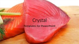  Presentation with tuna fish - PPT theme with salmon and red tuna fish background and a coral colored foreground