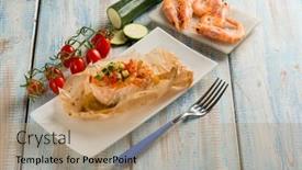  Presentation with shrimp - Slide deck featuring salmon-and-shrimp-wrapped background and a coral colored foreground