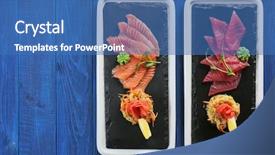  Presentation with tuna - Slide deck consisting of salmon and tuna sashimi background and a teal colored foreground