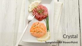  Presentation with tuna - Cool new presentation theme with salmon and tuna tartar with lemon and chive backdrop and a soft green colored foreground