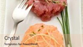  Presentation with tuna - PPT theme enhanced with salmon and tuna tartar with lemon and chive background and a lemonade colored foreground