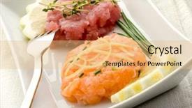  Presentation with tuna - PPT theme having salmon and tuna tartar with lemon and chive background and a lemonade colored foreground