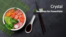  Presentation with hawaiian tuna poke bowl - Beautiful PPT theme featuring salmon and vegetables traditional hawaii backdrop and a  colored foreground
