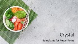  Presentation with hawaiian tuna poke bowl - Cool new PPT theme with salmon and vegetables traditional hawaii backdrop and a  colored foreground