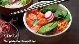  Presentation with salmon fish - Cool new slides with salmon and vegetables traditional hawaii backdrop and a tawny brown colored foreground