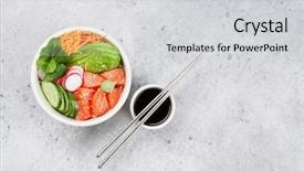  Presentation with salmon fish - Slide deck having salmon and vegetables traditional hawaii background and a  colored foreground