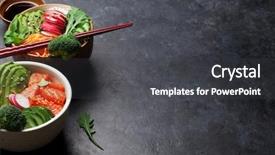  Presentation with salmon fish - PPT theme with salmon and vegetables traditional hawaii background and a  colored foreground