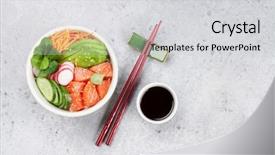  Presentation with salmon fish - Amazing theme having salmon and vegetables traditional hawaii backdrop and a  colored foreground