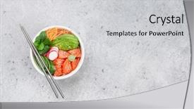  Presentation with hawaiian tuna poke bowl - Colorful slide set enhanced with salmon and vegetables traditional hawaii backdrop and a light gray colored foreground