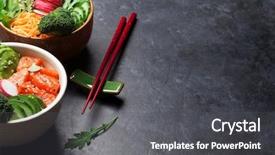  Presentation with salmon fish - Amazing presentation theme having salmon and vegetables traditional hawaii backdrop and a dark gray colored foreground