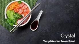  Presentation with salmon fish - Cool new presentation theme with salmon and vegetables traditional hawaiian backdrop and a dark gray colored foreground