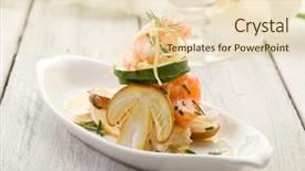  Presentation with population growth fish and shrimp - Presentation consisting of salmon carpaccio and slice ovum background and a lemonade colored foreground