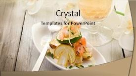  Presentation with shrimp farming - Colorful PPT theme enhanced with salmon carpaccio and slice ovum backdrop and a  colored foreground