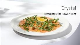 Presentation with fine dining - Slide deck having salmon-carpaccio-with-arugula background and a sky blue colored foreground