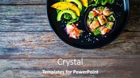  Presentation with mango - Slide deck having salmon-ceviche-with-lemon-mango background and a gray colored foreground