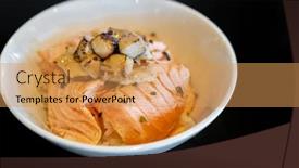  Presentation with foie - PPT layouts enhanced with salmon donburi with foie gras japanese groumet cuisine background and a yellow colored foreground