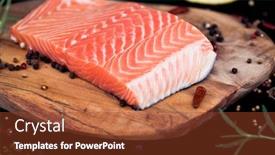  Presentation with chilli - Beautiful theme featuring salmon fillet on cutting board with spices coriander chilli lemon black pepper rosemary - healthy nutrition backdrop and a tawny brown colored foreground