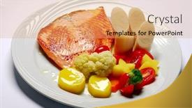  Presentation with cauliflower - PPT layouts having salmon fillet with heart of palm tomato cauliflower and potato background and a coral colored foreground