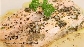  Presentation with olive oil - PPT theme with salmon fillets baked with herbs background and a yellow colored foreground