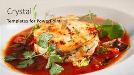  Presentation with food fish - Amazing slide set having salmon-fish-cake-with-tomato backdrop and a coral colored foreground