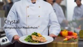  Presentation with salt water fish - Slide set having salmon fish fillet with vegetable background and a light blue colored foreground