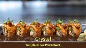  Presentation with fusion - Colorful PPT theme enhanced with salmon-foie-gras-roll-fusion backdrop and a tawny brown colored foreground