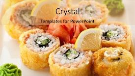  Presentation with cucumber cream - Slides having salmon fried maki sushi - hot background and a yellow colored foreground