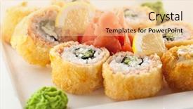  Presentation with cucumber cream - PPT theme enhanced with salmon fried maki sushi - hot background and a lemonade colored foreground