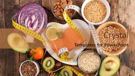  Presentation with cereal - PPT theme enhanced with salmon-fruit-vegetable-and-cereal background and a coral colored foreground