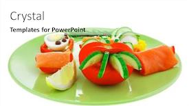  Presentation with salmon dish - Amazing slide deck having salmon on green dish with boiled eggs backdrop and a white colored foreground