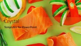  Presentation with salmon dish - PPT layouts enhanced with salmon on green dish with boiled eggs background and a gold colored foreground