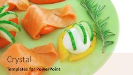  Presentation with salmon dish - Slides consisting of salmon on green dish with boiled eggs background and a gold colored foreground