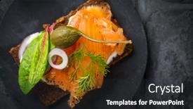  Presentation with salmon - Theme enhanced with salmon-open-sandwich-on-pumpernickel background and a dark gray colored foreground