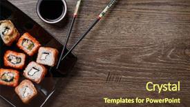  Presentation with sushi - PPT theme featuring salmon over wood background background and a tawny brown colored foreground