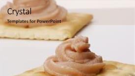  Presentation with cracker - Audience pleasing slide deck consisting of salmon pate spread cracker aperitif backdrop and a coral colored foreground