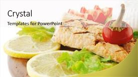  Presentation with greek - Beautiful theme featuring salmon pepper and greek soft cheese on wood backdrop and a sky blue colored foreground