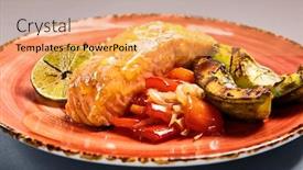  Presentation with art craft - Presentation theme featuring salmon-piece-with-rice background and a yellow colored foreground