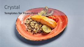  Presentation with art craft - Presentation enhanced with salmon-piece-with-rice background and a light blue colored foreground