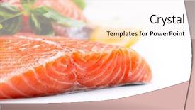  Presentation with salt water fish - Audience pleasing presentation theme consisting of salmon raw fillet red fish backdrop and a sky blue colored foreground