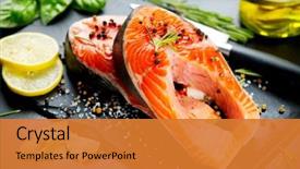  Presentation with salmon fish - Slide set enhanced with salmon raw trout red fish background and a gold colored foreground