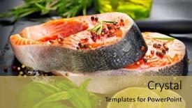  Presentation with salmon fish - Audience pleasing PPT theme consisting of salmon raw trout red fish backdrop and a yellow colored foreground