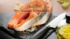  Presentation with mediterranean food herbs - Slide set having salmon raw trout red fish steak served with herbs lemon and olive oil on slate cooking salmon sea food healthy eating concept mediterranean cuisine background and a coral colored foreground