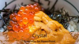  Presentation with salmon dish - Amazing presentation design having salmon roe and urchin backdrop and a gold colored foreground